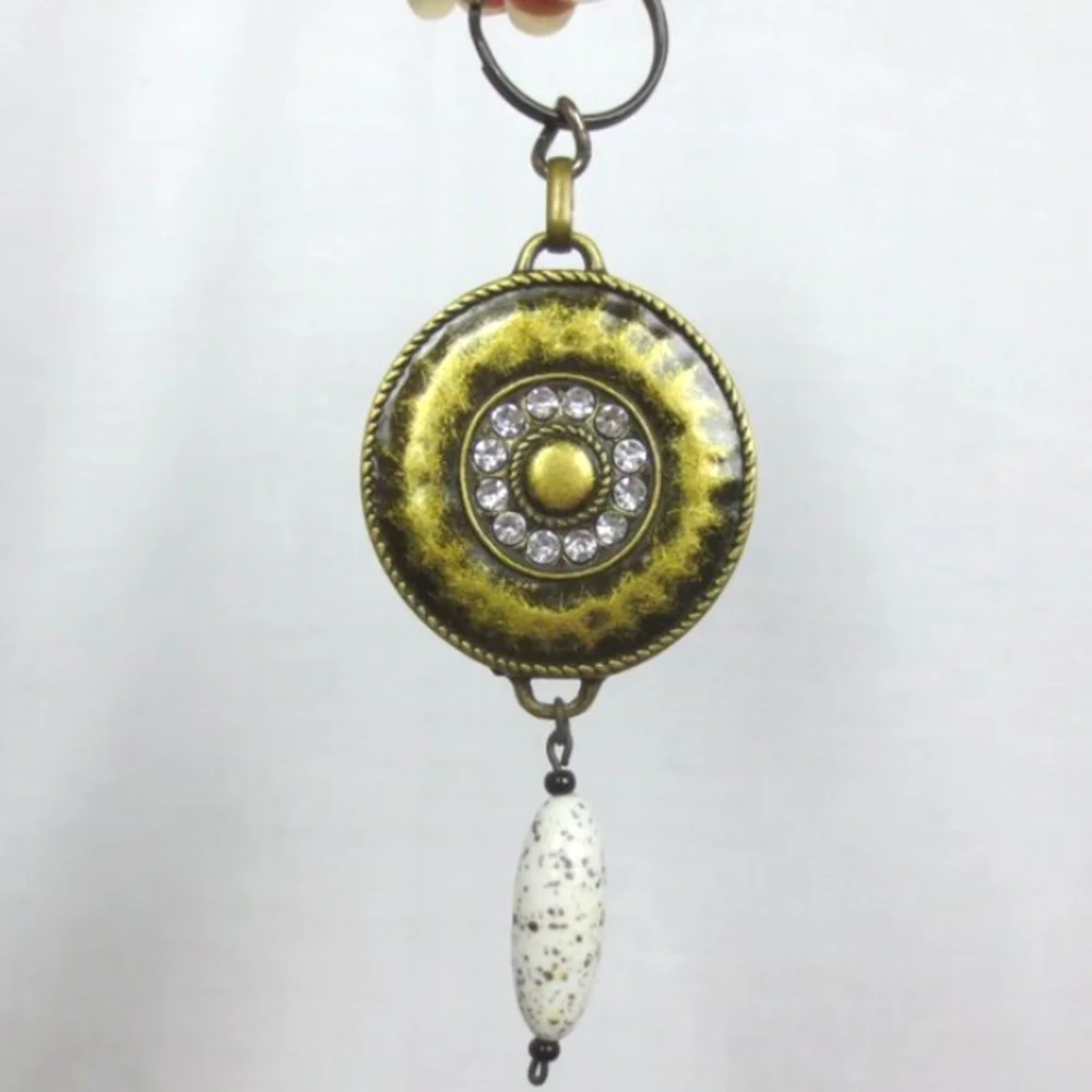New Handmade Keychain Bag Charm Beaded Boho Antique Brass Rhinestones Faux Gem